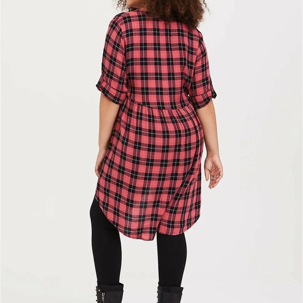 Torrid Lexie Plaid Hi-Lo Challis Tunic Red Black Women's Plus Size 3 3X H11863 - Picture 8 of 11